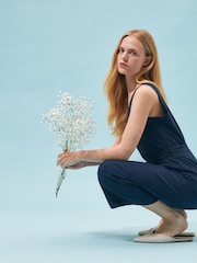 Barbour® Navy Penrose Cotton/Linen Mix Jumpsuit - Image 9 of 15