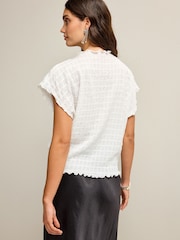 White Short Sleeve Textured T-Shirt - Image 3 of 6