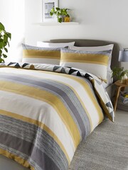 Fusion Ochre Yellow Hendra Reversible Duvet Cover and Pillowcase Set - Image 1 of 4