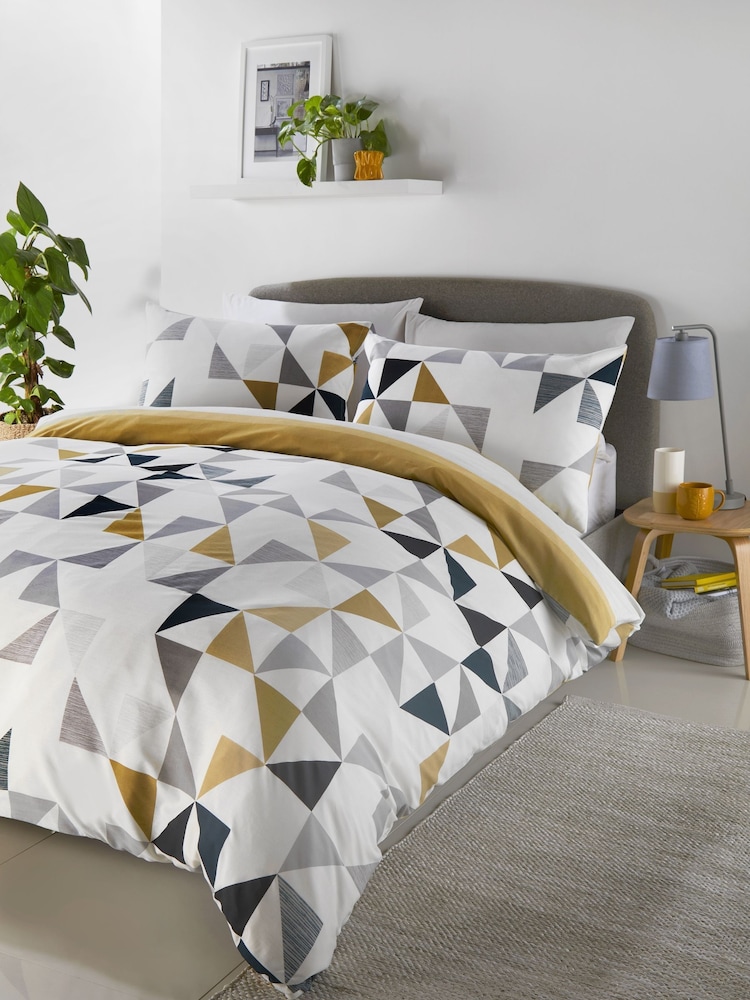 Fusion Ochre Yellow Hendra Reversible Duvet Cover and Pillowcase Set - Image 2 of 4