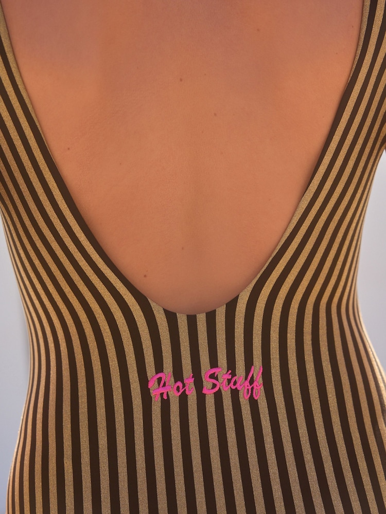 Rockett St George Black/Gold Metallic Stripe High Leg Swimsuit - Image 5 of 5
