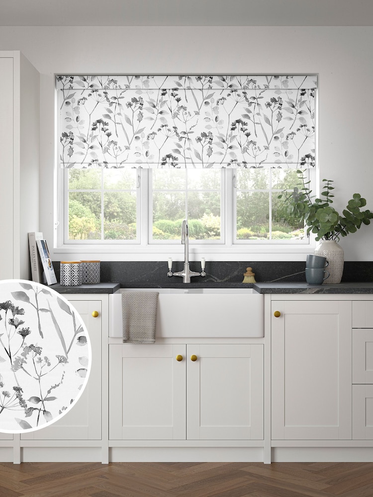 Grey Isla Floral Made to Measure Roller Blind - Image 1 of 6