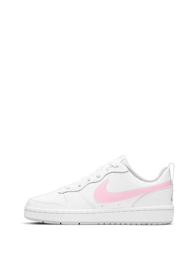 Nike White/Pink Court Borough Low Youth Trainers - Image 2 of 8