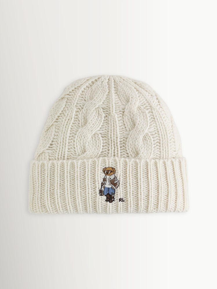 Polo Ralph Lauren Cream Bear Knit Beanie - Image 1 of 1