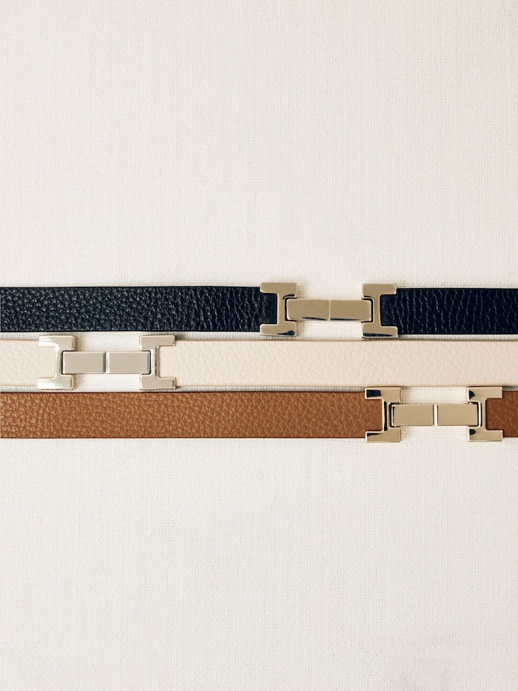 Buy Reiss Black Hayley Leather Square Hinge Belt from Next USA display picture 3