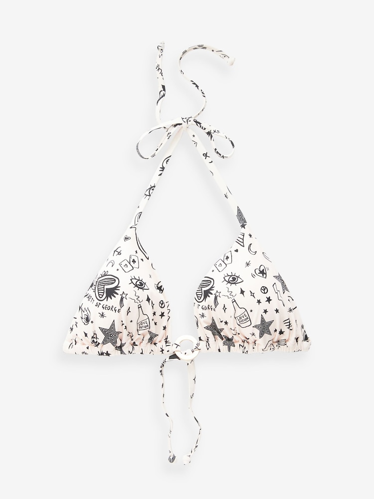Rockett St George Ecru Cream Line Drawing Print Triangle Bikini Hardware Top - Image 6 of 6
