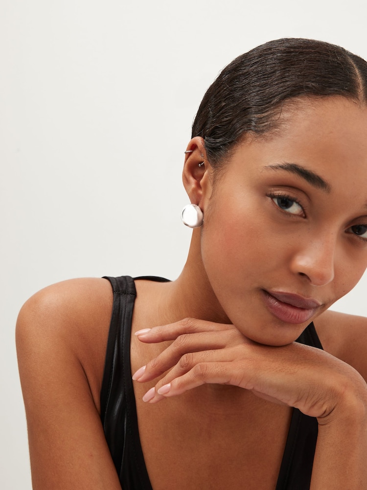 Silver Tone Orb Stud Earrings - Image 2 of 3