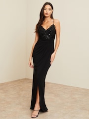 Lipsy Black Applique Lace Cami Maxi Dress - Image 1 of 4