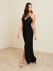 Lipsy Black Applique Lace Cami Maxi Dress - Image 3 of 4