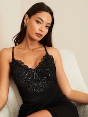 Lipsy Black Applique Lace Cami Maxi Dress - Image 4 of 4