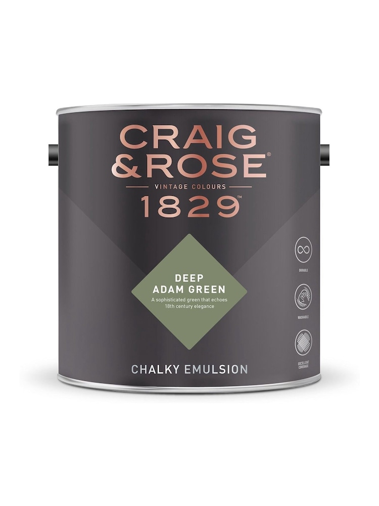 Craig & Rose Green Chalky Emulsion Deep Adam Green 2.5Lt Paint - Image 2 of 2