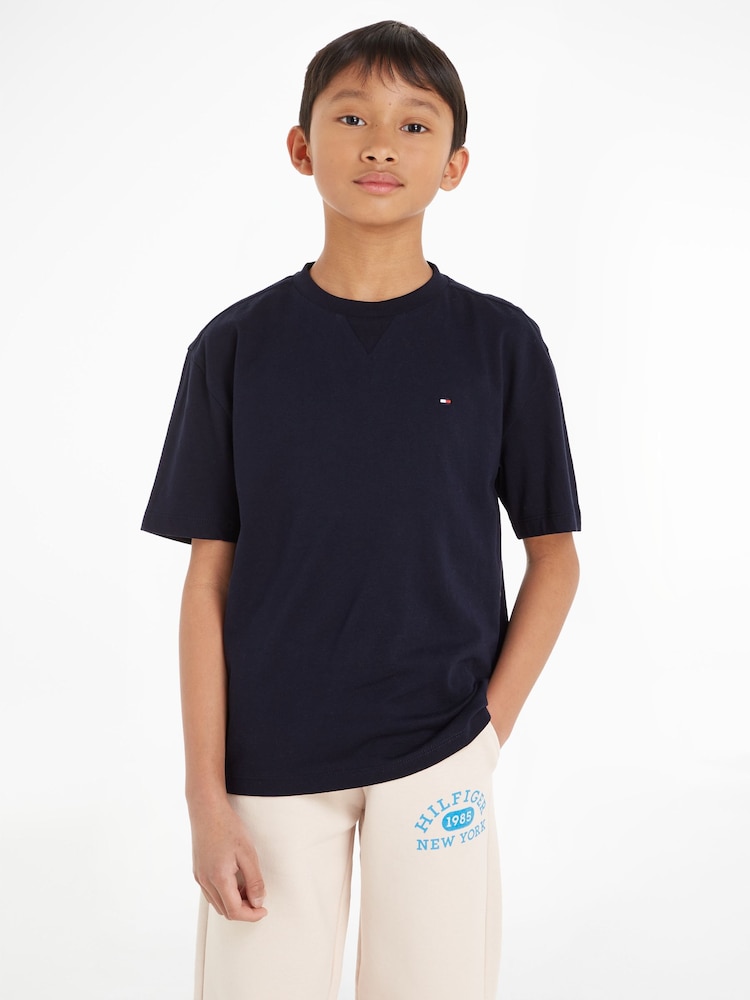 Tommy Hilfiger Blue Kids Essential 100% Cotton T-Shirt - Image 1 of 6 Tommy Hilfiger Blue Kids Essential 100% Cotton T-Shirt - Image 1 of 6