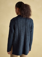 Joules Betsy Navy Button Shoulder Cable Jumper - Image 2 of 6