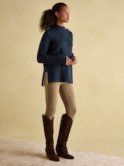Joules Betsy Navy Button Shoulder Cable Jumper - Image 3 of 6