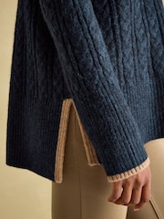Joules Betsy Navy Button Shoulder Cable Jumper - Image 5 of 6