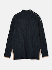 Joules Betsy Navy Button Shoulder Cable Jumper - Image 6 of 6