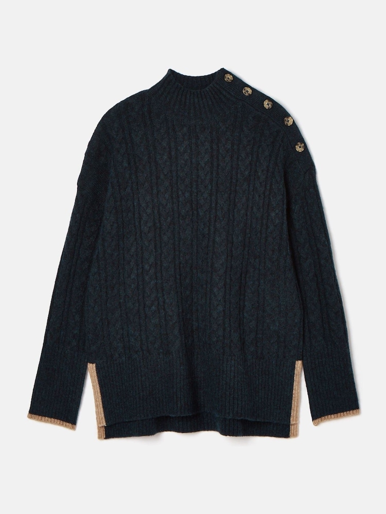 Joules Betsy Navy Button Shoulder Cable Jumper - Image 6 of 6