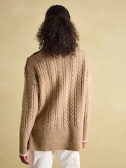 Joules Betsy Camel Button Shoulder Cable Jumper - Image 2 of 6