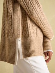 Joules Betsy Camel Button Shoulder Cable Jumper - Image 3 of 6