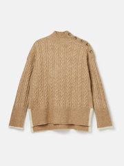 Joules Betsy Camel Button Shoulder Cable Jumper - Image 6 of 6