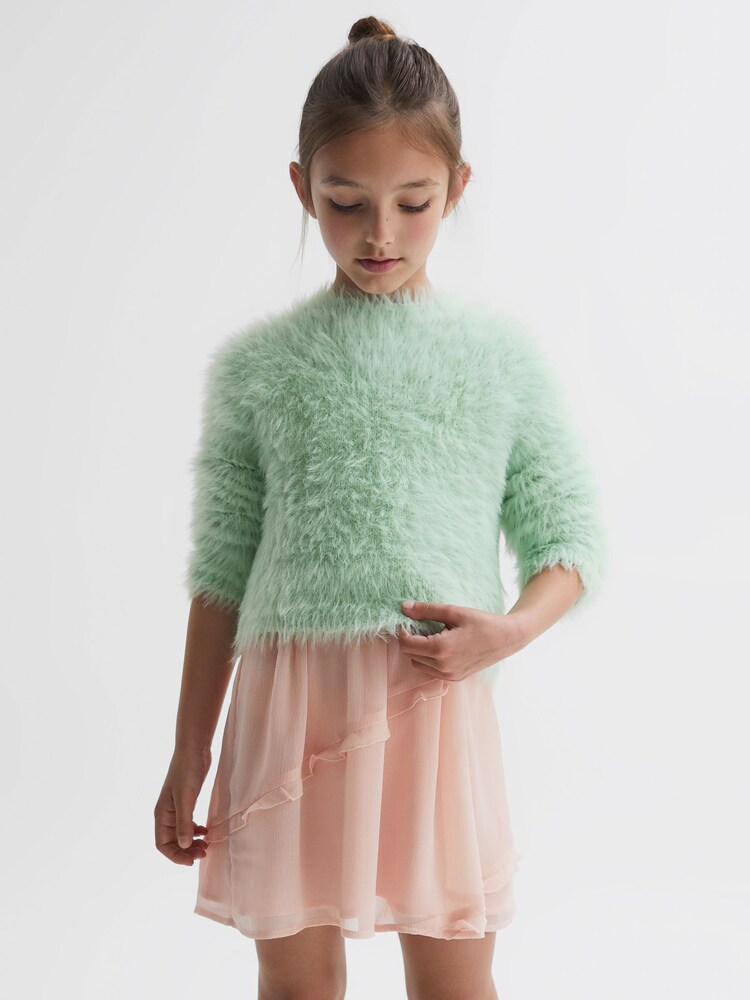 Reiss Green Freida Fluffy Crew Neck Jumper - Image 1 of 6