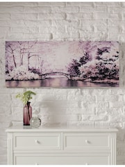 Art For The Home Purple Watercolour Forest Bridge Wall Art - Image 1 of 2