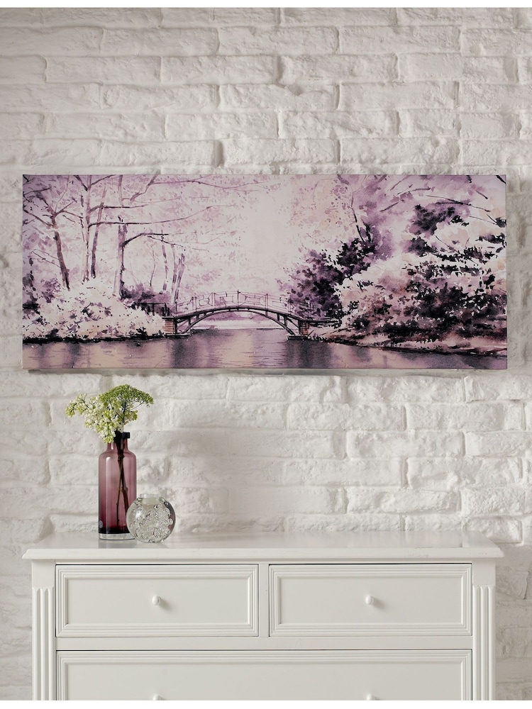 Art For The Home Purple Watercolour Forest Bridge Wall Art - Image 1 of 2