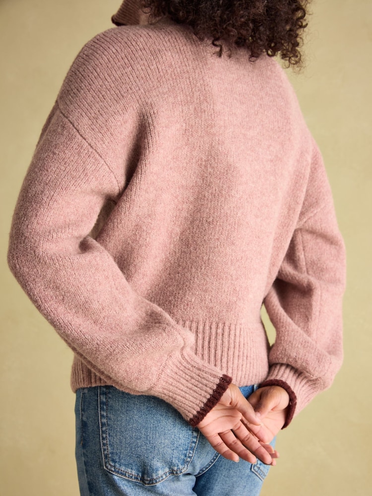 Joules Elmore Pink Knitted Quarter Zip Jumper - Image 2 of 7