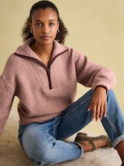 Joules Elmore Pink Knitted Quarter Zip Jumper - Image 3 of 7
