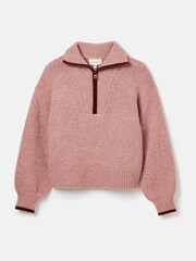 Joules Elmore Pink Knitted Quarter Zip Jumper - Image 7 of 7