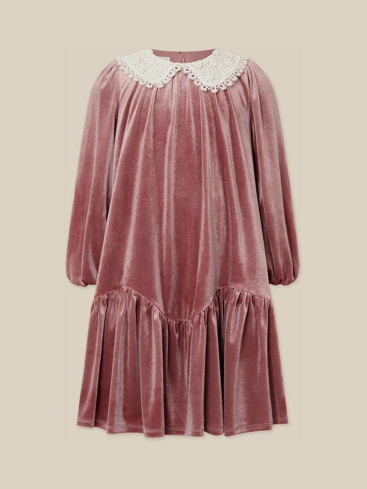 Monsoon Brown Maria Embellished Collar Velvet Party Dress - Image 2 of 3 Monsoon Brown Maria Embellished Collar Velvet Party Dress - Image 2 of 3
