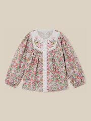 Monsoon Green Floral Print Scallop Cotton Blouse - Image 1 of 2