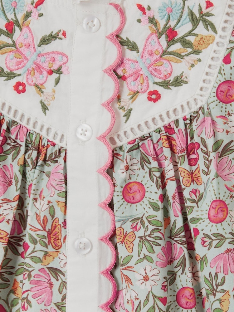 Monsoon Green Floral Print Scallop Cotton Blouse - Image 2 of 2 Monsoon Green Floral Print Scallop Cotton Blouse - Image 2 of 2