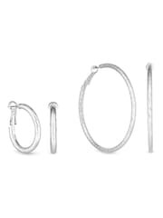 Lipsy Jewellery Silver Tone Diamond Cut Hoops Earrings Packs of 2 - Image 1 of 5