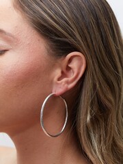 Lipsy Jewellery Silver Tone Diamond Cut Hoops Earrings Packs of 2 - Image 5 of 5