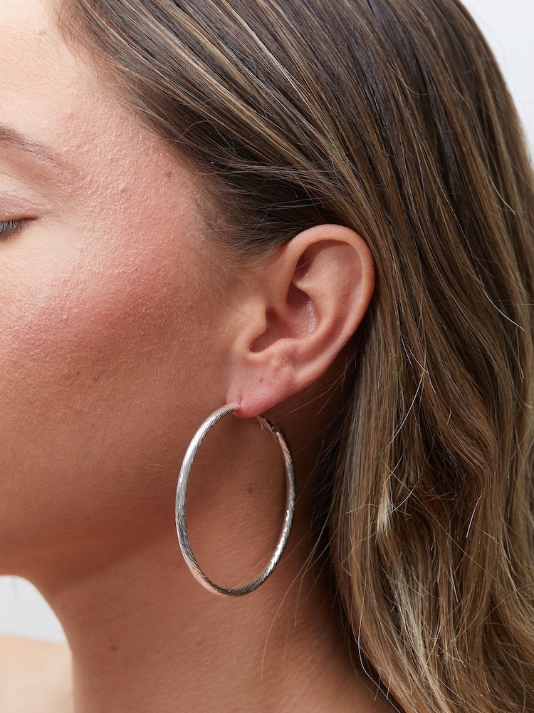 Lipsy Jewellery Silver Tone Diamond Cut Hoops Earrings Packs of 2 - Image 5 of 5 Lipsy Jewellery Silver Tone Diamond Cut Hoops Earrings Packs of 2 - Image 5 of 5