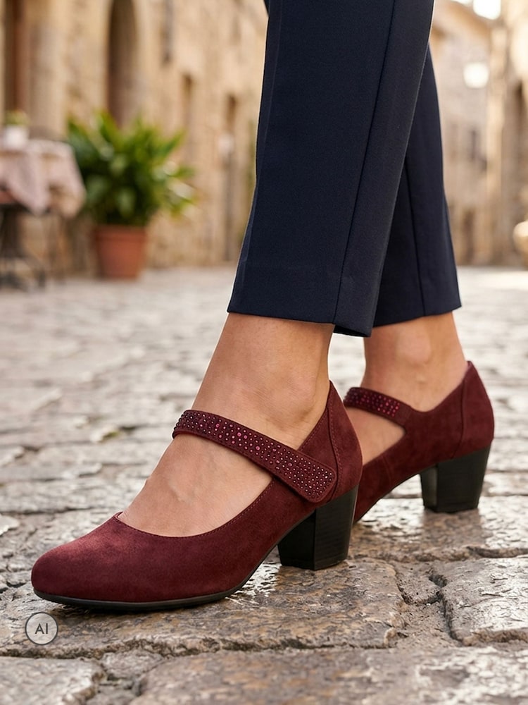 Pavers Red Wide fit Cone Heeled Mary Janes Shoes - Image 1 of 6 Pavers Red Wide fit Cone Heeled Mary Janes Shoes - Image 1 of 6