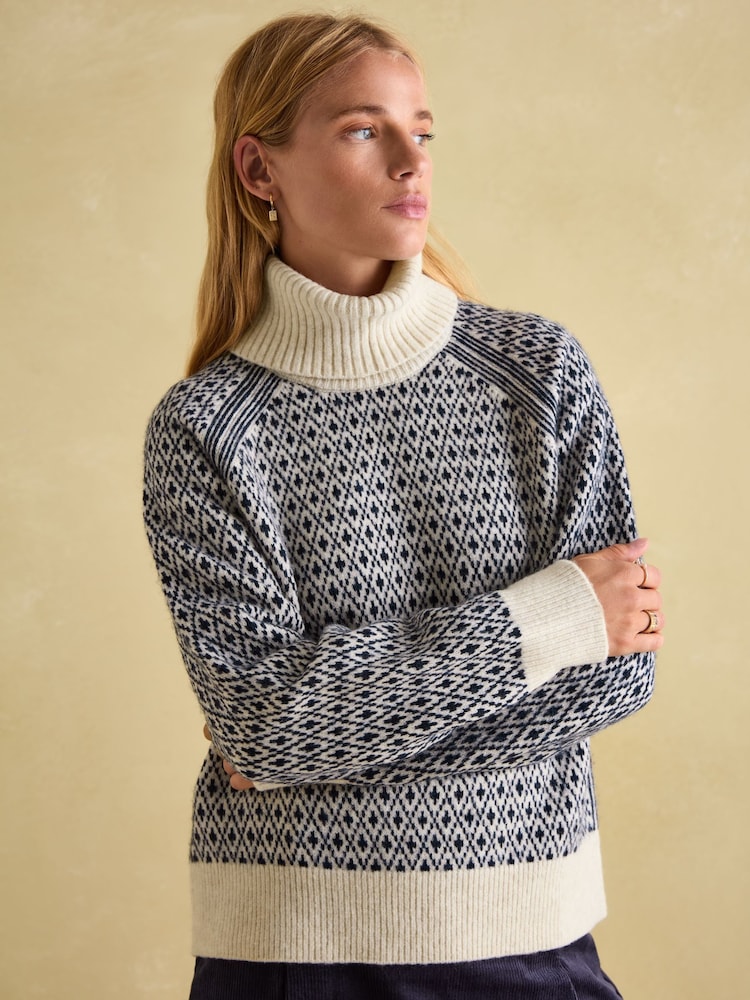 Joules Ingrid Patterned Jumper with Detachable Roll Neck - Image 1 of 7
