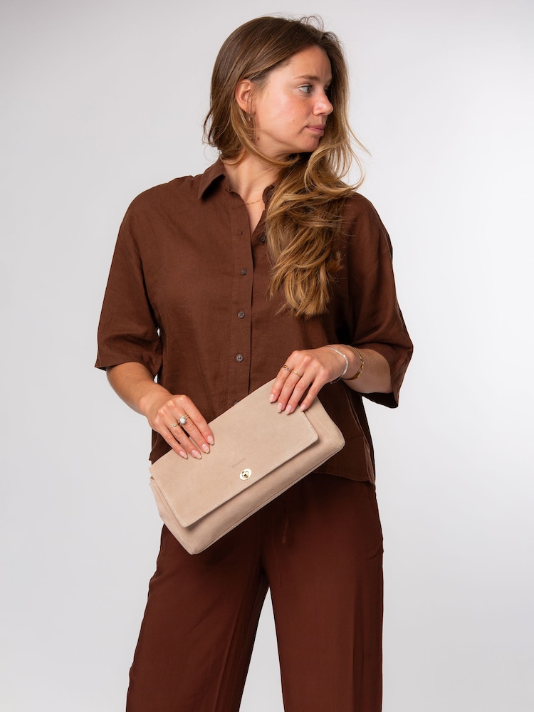 Pure Luxuries London Natural Hope Suede Clutch Bag - Image 1 of 6 Pure Luxuries London Natural Hope Suede Clutch Bag - Image 1 of 6