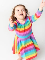 Frugi Pink Organic Cotton Rainbow Full Skirt Skater Dress - Image 2 of 2