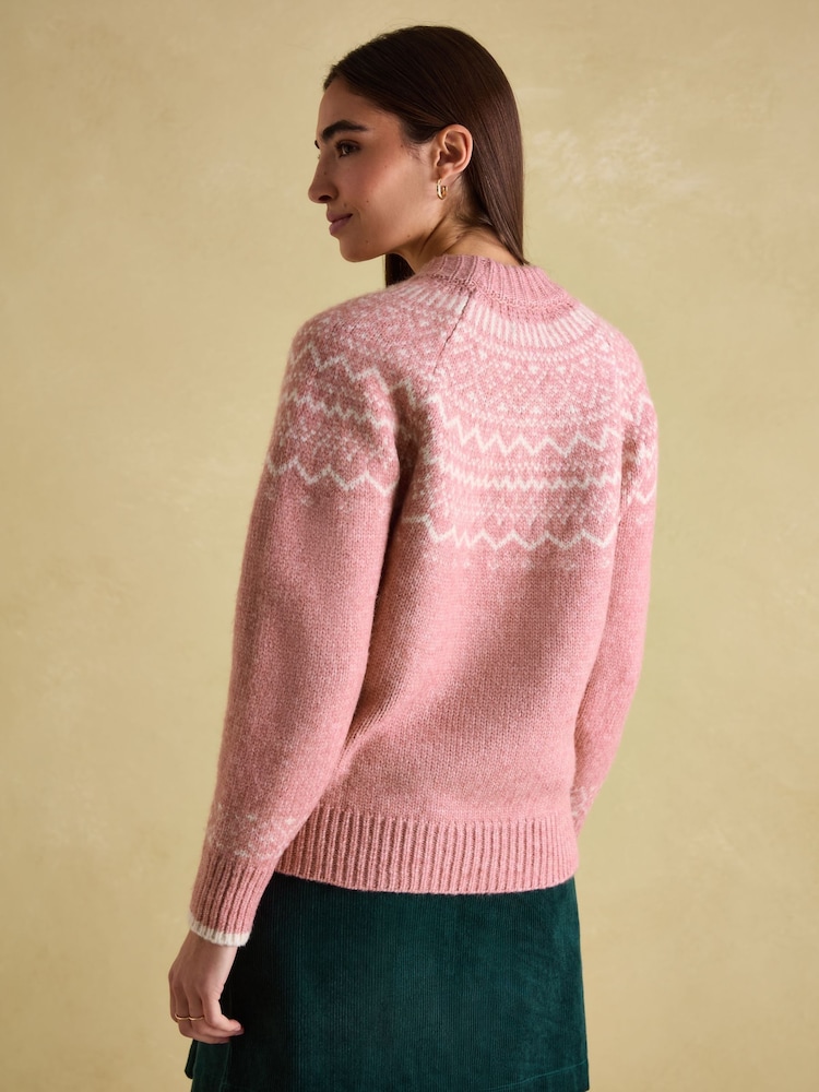 Joules Charlotte Pink Crew Neck Fairisle Pattern Jumper - Image 2 of 7