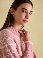 Joules Charlotte Pink Crew Neck Fairisle Pattern Jumper - Image 4 of 7