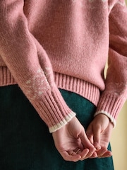Joules Charlotte Pink Crew Neck Fairisle Pattern Jumper - Image 5 of 7