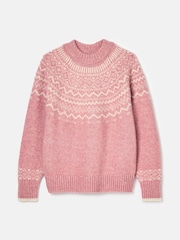 Joules Charlotte Pink Crew Neck Fairisle Pattern Jumper - Image 7 of 7