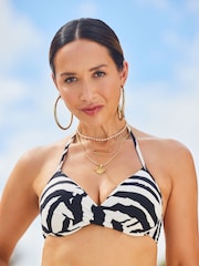 Myleene Klass Cream/Black Zebra Padded Wired Plunge Bikini Top - Image 4 of 6