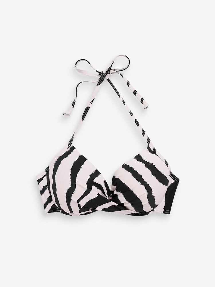Myleene Klass Cream/Black Zebra Padded Wired Plunge Bikini Top - Image 6 of 6