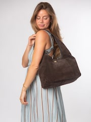 Pure Luxuries London Brown 'Polly' Suede Shoulder Bag - Image 1 of 8