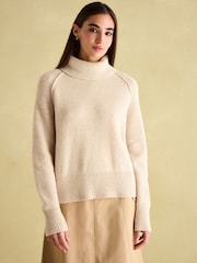 Joules May Oatmeal Merino Wool Jumper with Detachable Roll Neck - Image 1 of 9