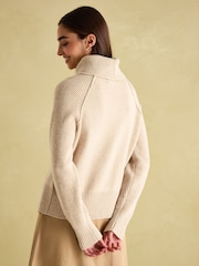 Joules May Oatmeal Merino Wool Jumper with Detachable Roll Neck - Image 2 of 9