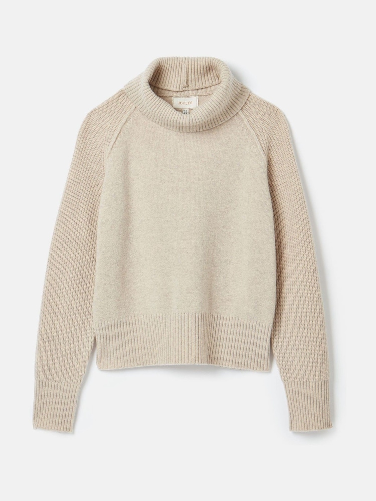 Joules May Oatmeal Merino Wool Jumper with Detachable Roll Neck - Image 9 of 9